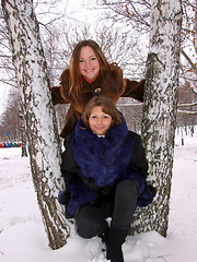 Image showing Two girls in the winter in park