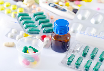 Image showing color pills and medical bottle 