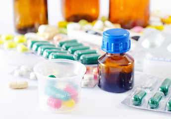 Image showing color pills and medical bottle 