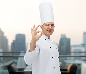 Image showing happy male chef cook showing ok sign