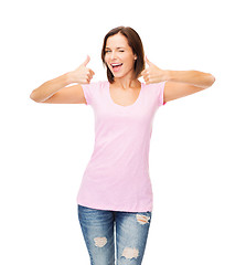 Image showing woman in blank pink t-shirt