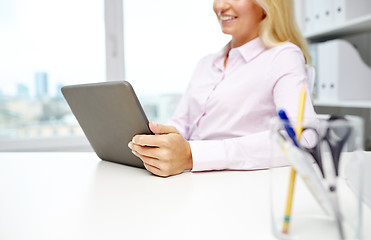 Image showing smiling business woman or student with tablet pc