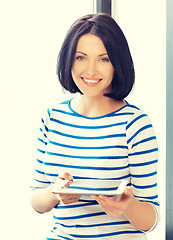 Image showing happy teenage girl with tablet pc computer