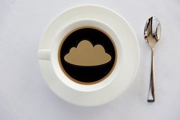 Image showing cup of coffee with cloud silhouette and spoon