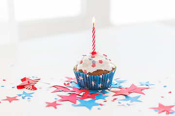 Image showing cupcake with candle on american independence day