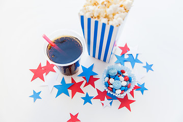 Image showing cola and popcorn with candies on independence day