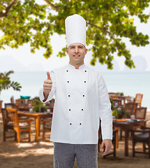 Image showing happy male chef cook showing thumbs up