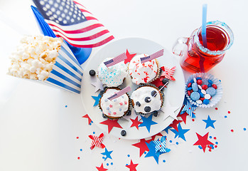 Image showing cupcakes with american flags on independence day