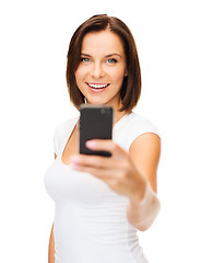 Image showing happy woman with smartphone