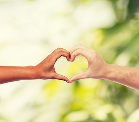 Image showing woman and man hands showing heart shape