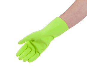 Image showing Latex glove for cleaning on hand