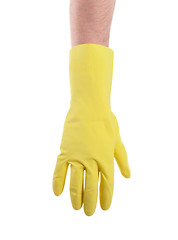 Image showing Latex glove for cleaning on hand