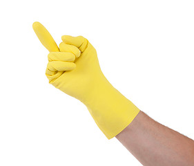 Image showing Yellow glove middle finger