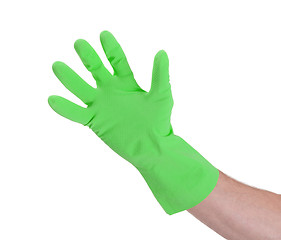 Image showing Latex glove for cleaning on hand