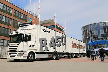 Image showing Scania R450 Full Trailer Combination Vehicle on Display