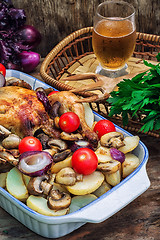 Image showing baked whole chicken in vegetables