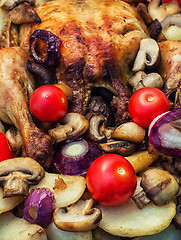 Image showing baked whole chicken in vegetables