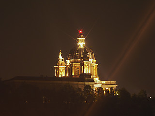 Image showing Basilica di Superga at night in Turin