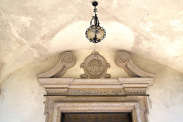 Image showing abstract  church door    in italy  lombardy   street lamp