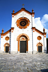 Image showing  church    the mercallo    closed brick tower sidewalk italy  lo