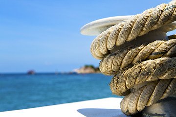 Image showing asia   the  kho tao bay isle white  ship   rope  and south china