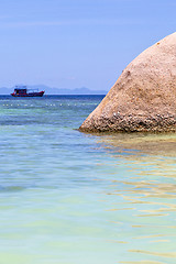 Image showing asia in the  kho tao bay isle white  beach    rocks house boat  