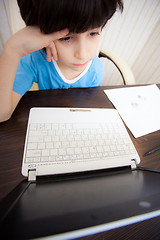 Image showing distance learning, a boy with computer