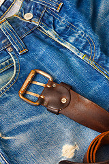 Image showing Vintage leather belt with a buckle