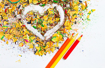 Image showing heart, colored pencils and shavings