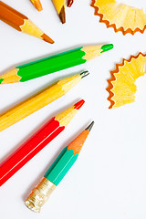 Image showing set of vintage colored pencils with chips