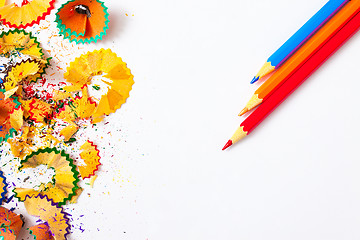 Image showing pencils and shavings on white background