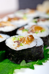 Image showing fresh sushi choice combination assortment selection 