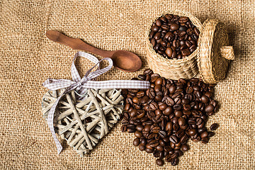 Image showing pile of fresh coffee beans, heart