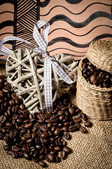Image showing pile of fresh coffee beans, heart