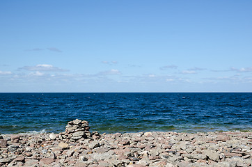 Image showing Blue view at a stony coast