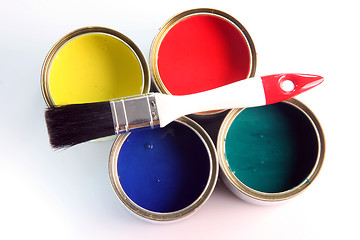 Image showing small brush on paint cans