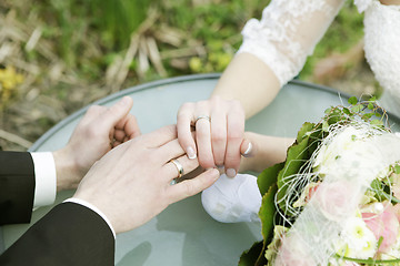 Image showing Wedding rings and hands of married couple