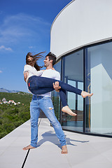 Image showing happy young romantic couple have fun arelax  relax at home