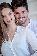 Image showing happy young romantic couple have fun arelax  relax at home