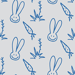 Image showing Vector seamless print pattern of rabbits, carrots and shrubs