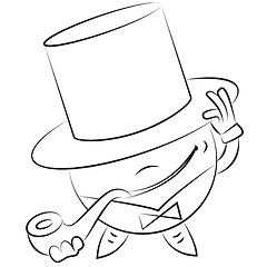 Image showing vector cartoon round man in a hat and a pipe