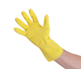 Image showing Latex glove for cleaning on hand