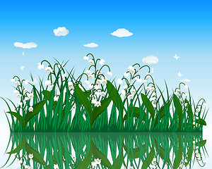 Image showing Flower with grass on water surface 