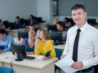 Image showing students with teacher  in computer lab classrom