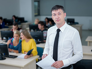 Image showing students with teacher  in computer lab classrom