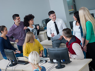 Image showing students with teacher  in computer lab classrom