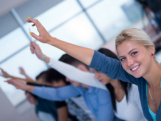 Image showing students group raise hands up