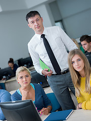 Image showing students with teacher  in computer lab classrom