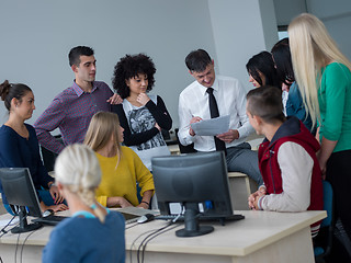 Image showing students with teacher  in computer lab classrom