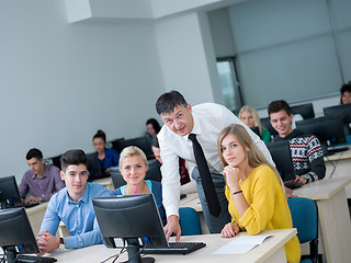 Image showing students with teacher  in computer lab classrom